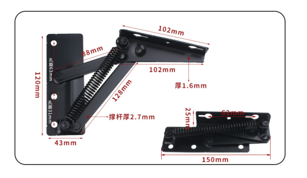 3005 - 75 degree iron spring tension rising and falling sofa bed hinge - Image 2